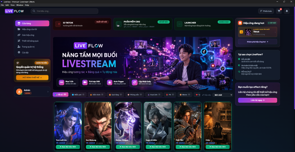 Giao diện phần mềm LiveFlow